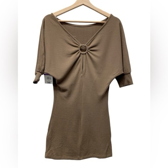 MAX + ASH Charcoal Grey Knit Keyhole Mini Dress Tunic - Picture 1 of 7